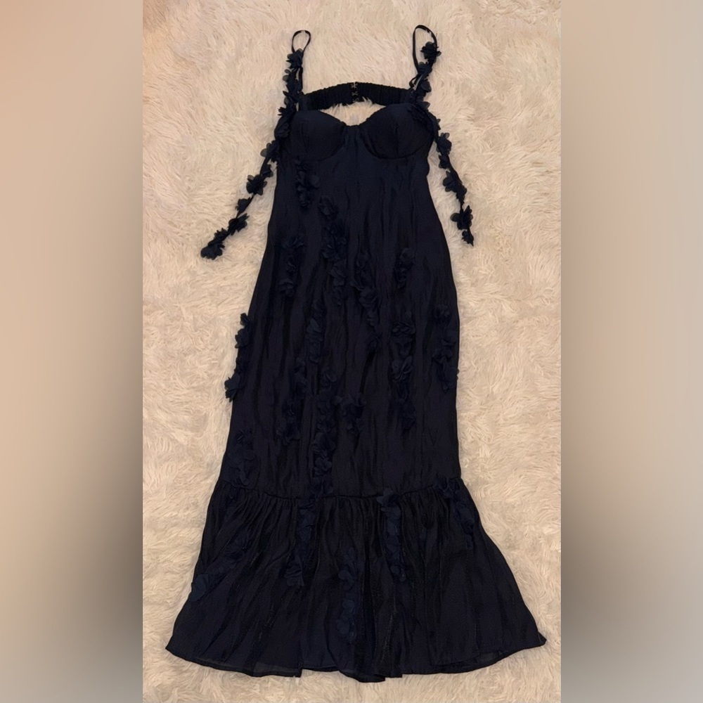 NEW PETAL & PUP Posedly Rosette Mermaid navy  Midi Dress sz M - Picture 7 of 12